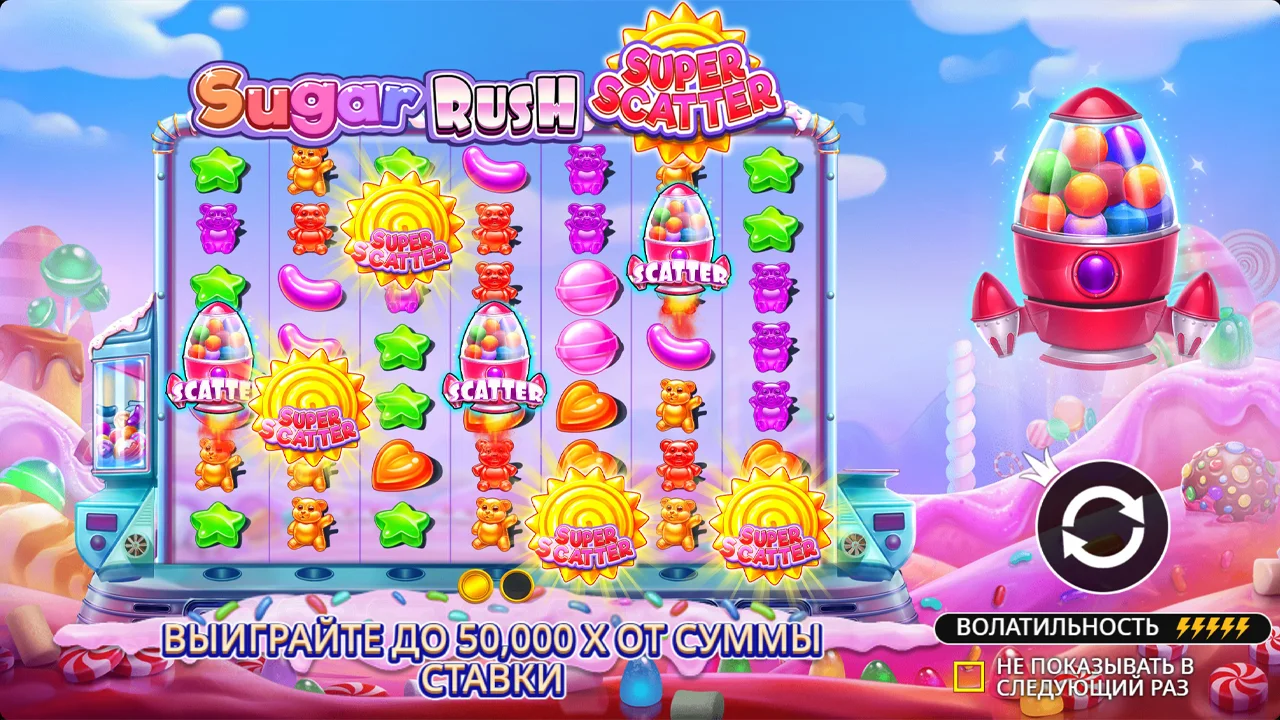 Sugar Rush Super Scatter базовая игра с Super Scatter символом и кластером мишек